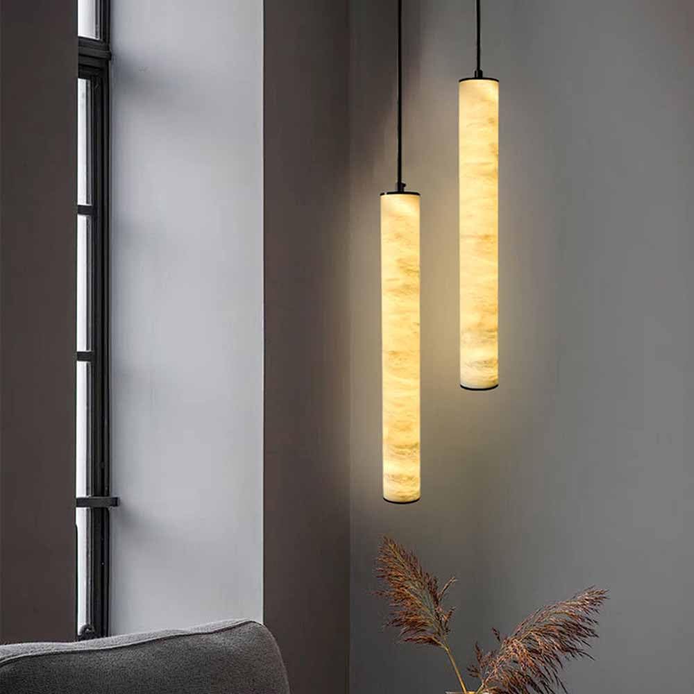 Lámpara colgante de tubo de alabastro, negra, 30 cm, iluminación LED.