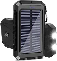 Power Bank - Carregador Portátil Solar 10000mAh – Resistente com Lanterna LED, Entrada USB/Type-C, Ideal para Viagens, Camping e Trilhas. (Preto)