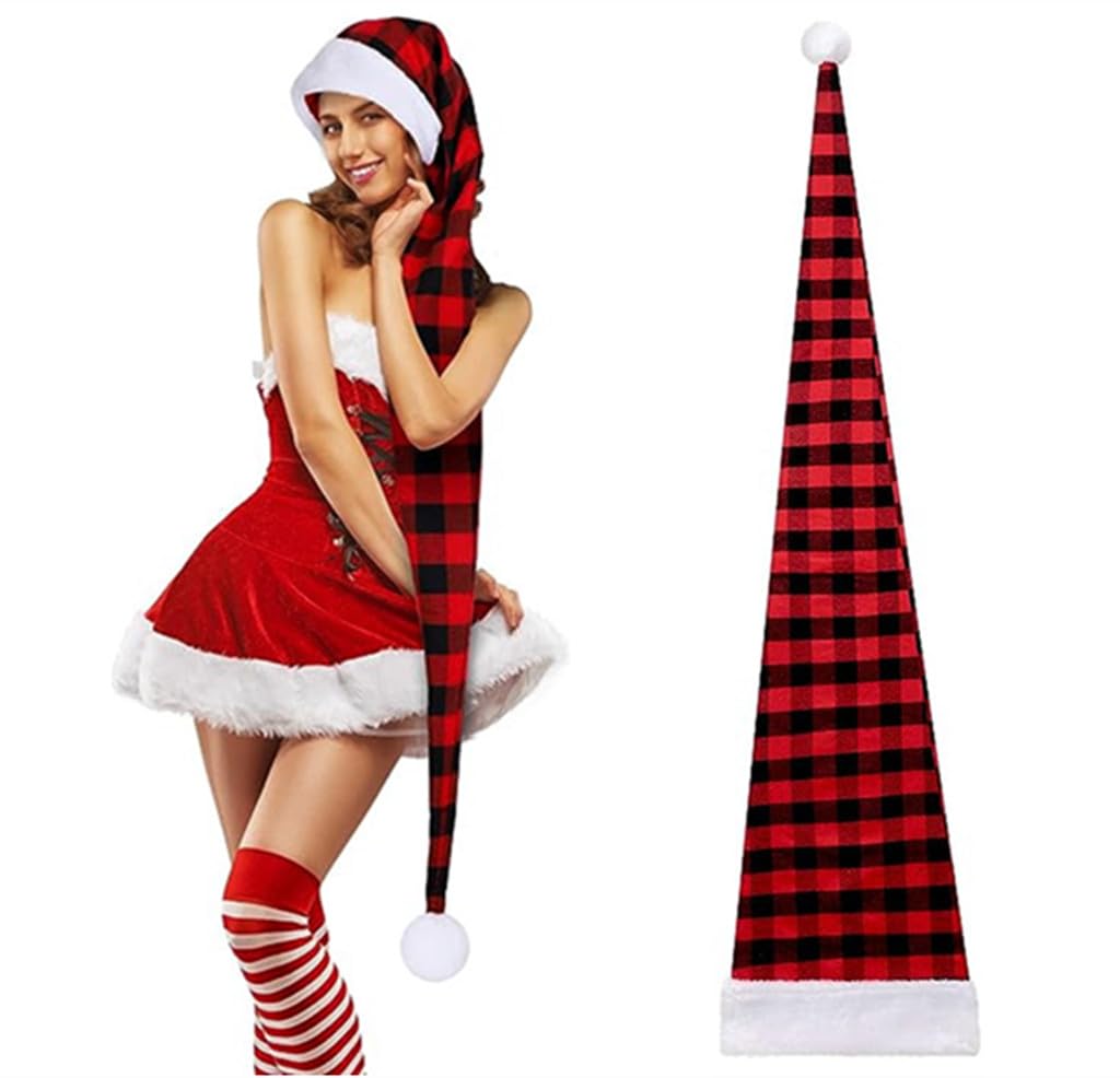 ALIMITOPIA 5 Feet Long Christmas Santa Hat,Overlength Plush Christmas Santa Claus Xmas Long-tail Cap Hat(One Size Fits All)