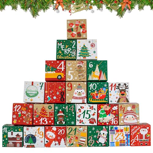 Calendrier de l'Avent Vide à Remplir, 24 Pièces DIY Boîtes Cadeau Noël pour Calendrier de l'Avent à Remplir Soi-Même, Boite Cadeau Noel Vide, Boîtes Cadeaux de Noël