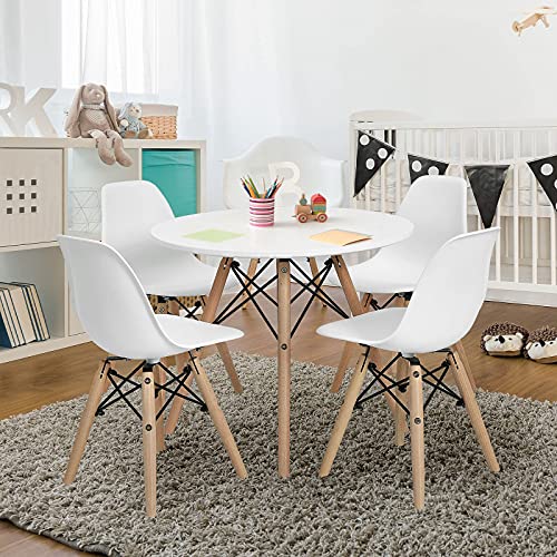 Costzon Kids Chair 4 Pcs, Toddler Chair In Mini Dsw Size W/Solid Wood Legs, Wire Steel Base, Curved Backrest, Mid-Century Plastic Study Chair For Children Of 3+, Ideal For Nursery, School & Home Use #TOP3