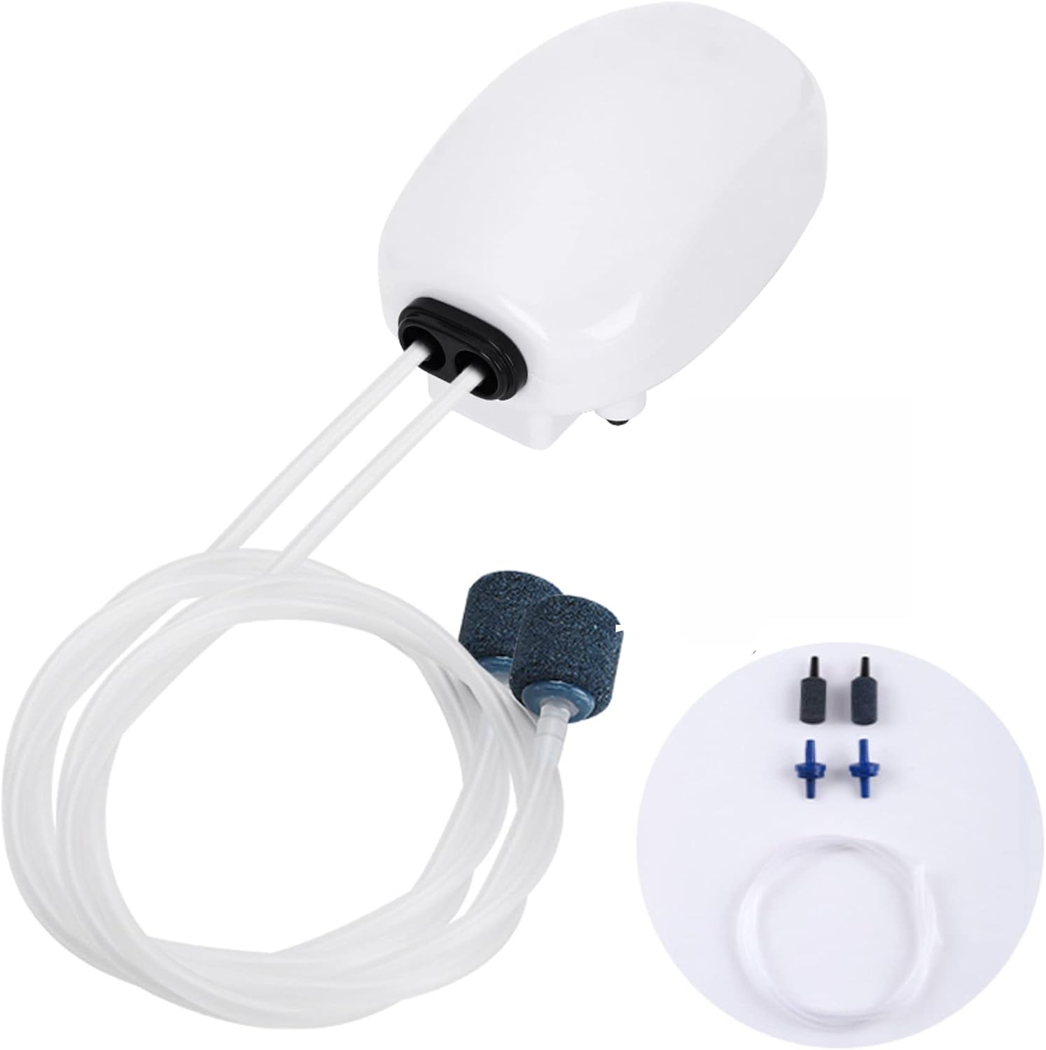 CHRZEEL Aquarium Air Pump, Portable Fish Tank Air Pump with 2 Air Outlets/Stones/Tubes/Check Valve for Fish Tank, Quiet Oxygen Pump with…