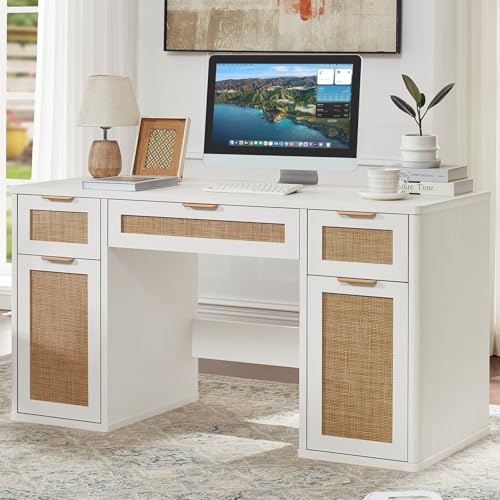 LEYAOYAO Office Desk 56" with 5 Drawers Storage File Cabinet