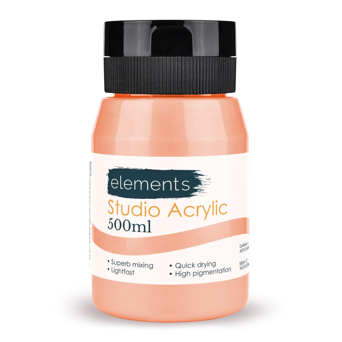 Elements 500 ml Studio Acrylic Paint Tub – Quick-Drying Paint for Canvas, Wood, Glass & More – Low-Odour Highly Pigmented Vibrant Acrylic Paints – Salmon Pink
