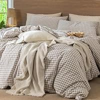 Lanqinglv Beddengoed 220 x 240 cm, bruin gestreept, allergie-beddengoed van microvezel, Öko-Tex beddengoedset, dekbedovertrek met ritssluiting en 2 kussenslopen 80 x 80 cm