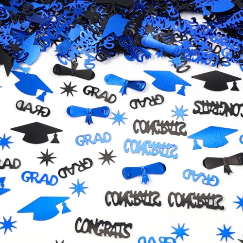 Image of Blue and Black Graduation Confetti 2026, 1000 Pcs Class of 2026 Table Centerpiece Grad Confetti for 2026 Graduation Party Decorations Supplies