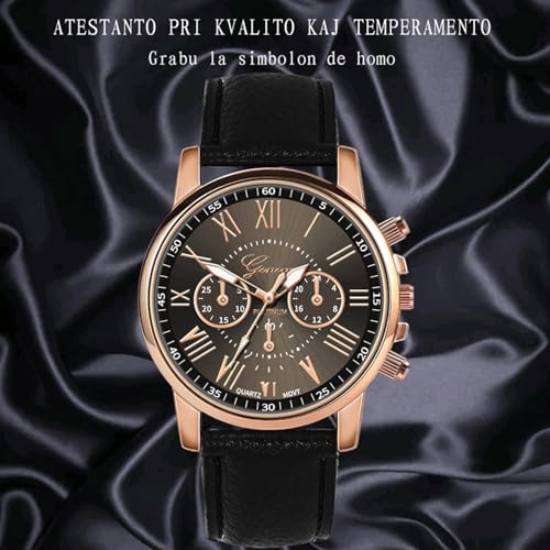 Armbanduhr für Damen, Leder, analog, Damenuhr, Herren- Armbanduhr, Schwarz, One Size-2