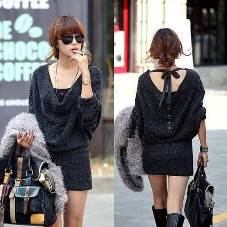 Amazon Co Jp カッコ可愛いニットチュニックワンピ ダークグレー 着まわし力抜群 ゆるカワ 海外セレブ風でおしゃれ ブロガー風 大人きちんと可愛い デート 女子会 可愛い コーディネート 着やせ シンプル カジュアル 着こなし ワンピ 通販 人気 コーデ 可愛い ワンピ