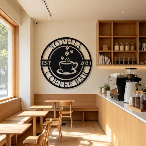 Image of Personalized Coffee Bar Metal Sign, Custom Coffee Signs, Custom Coffee Name Signs for Cafe Station, Coffee Wall Art Decor for Kitchen, Cafe Shop Decor, Cafe Lover Gift