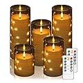 MUMCHASI Flameless Candles, Battery Operated Candles with String Lights, Flickering Electric Candles with Remote, Set of 5 Acrylic LED Candles Fall Halloween D3 H4 5" 6" 8" 8" Grey