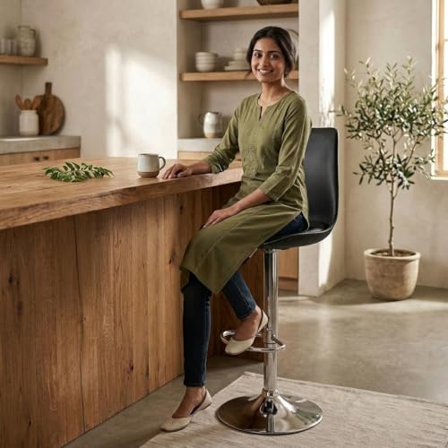 Image of activa Rapid Bar Stool Chair with Height Adjustable Design, Padded Seat & Footrest | Modern Metal Counter Stool for Kitchen, Home, Bar & Cafe Seating | Durable Comfort Chair (Black, Set 1)