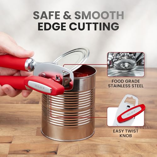 Image of Zulay Kitchen Manual Can Opener Heavy Duty Patented Stainless Steel, Ruby