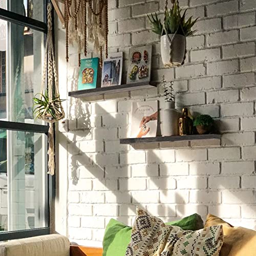 Qeeig Grey Floating Shelves Wall Shelf 24 Inches Long Rustic Bathroom Decor Bedroom Kitchen Living Room Wall Mounted 24 X 9 Inch Set Of 2 (008-60Gy) #TOP6