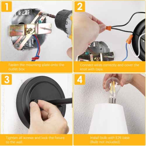 ShineTech Hardwired Wall Sconces Set of 2, Retro Industrial Wall Lamp, Bathroom Vanity Sconces Lights with White Fabric Shade, Wall Mounted Lights