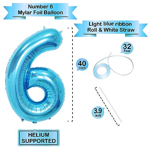 Image of 40 Inch Blue Number Balloons, Helium Mylar Foil Number Balloons for Birthdays, Number 6 Balloon for Party Wedding Bachelorette Birthday Bridal Shower Graduation Anniversary Celebration Party