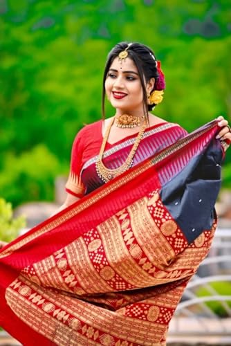 Image of NEW COLLECTION Women's Odisha Handloom Sambalpuri Pata Saree Temple Border Pasapalli Bomkai Buti Boyanika Design Saree Banarasi Soft Papa Silk Simple Ethnic Orissa Sari with Blouse Piece