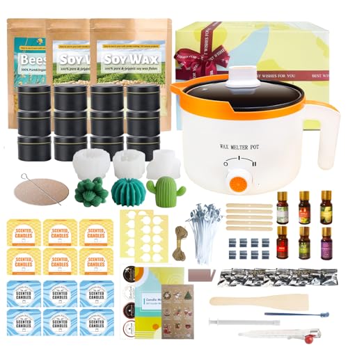 Ksedcon Kit Completo para Hacer Velas Aromáticas Incluye Cera de Soja, Cera de Abeja, Frascos, Moldes de Cactus ¡Regalo Perfecto DIY!