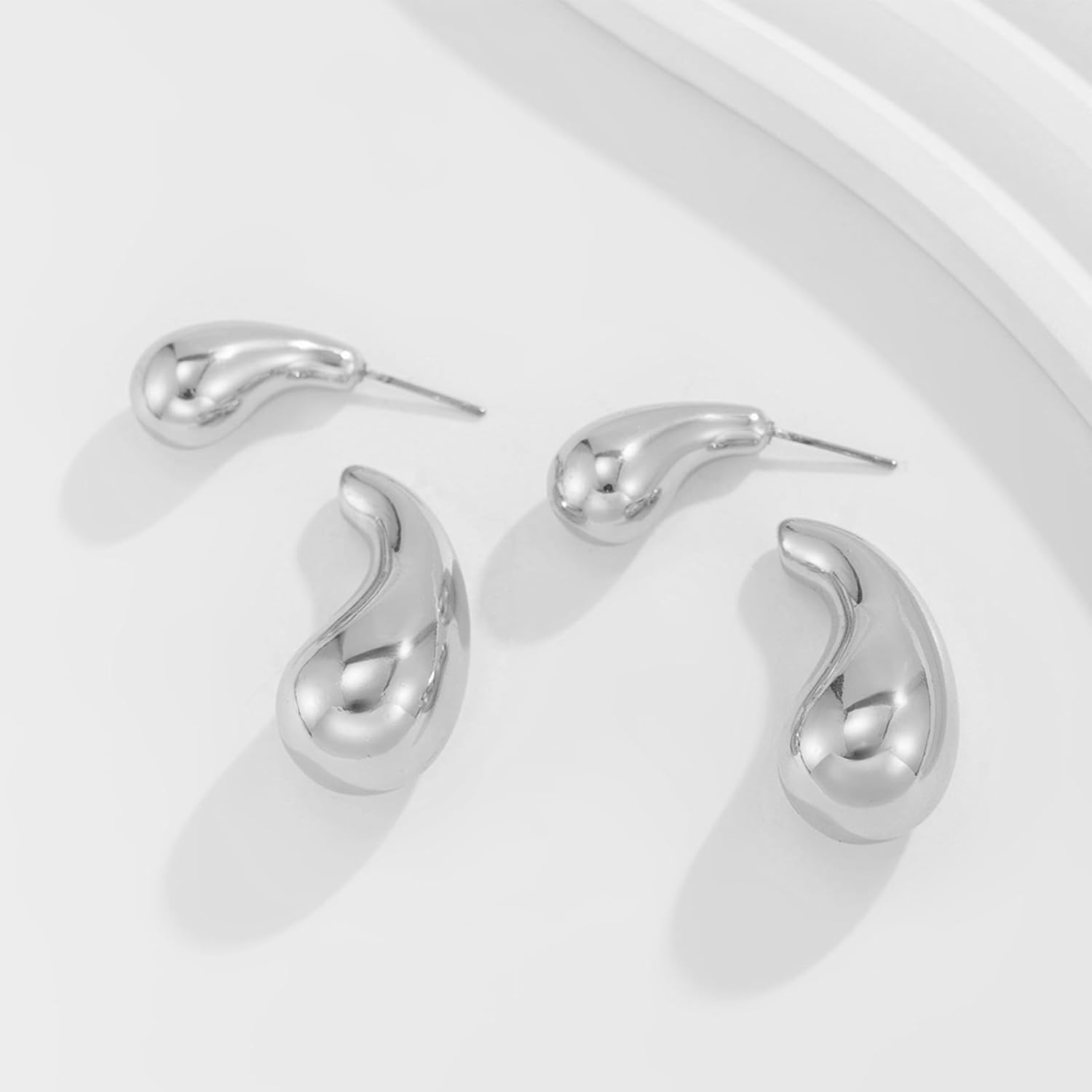 Statement Earrings for Women Chunky Spiral Teardrop Design Silver Lightweight Elegant Minimalist Dangle Earrings Trendy Jewelry Gifts for Women - Image 4