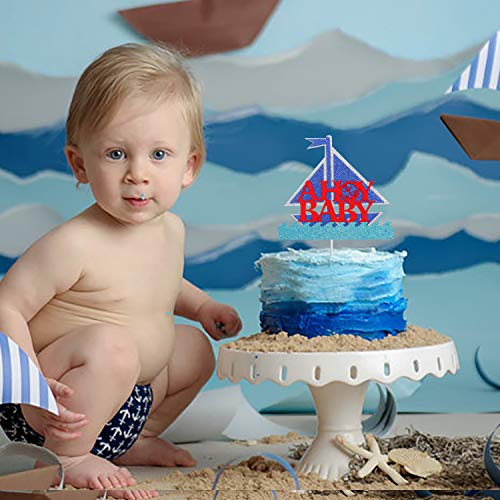 Sailboat Ahoy Baby Cake Topper Nautical Ocean Theme Gender Reveal Baby Shower Party Decorations,Welcome Baby Party #TOP2