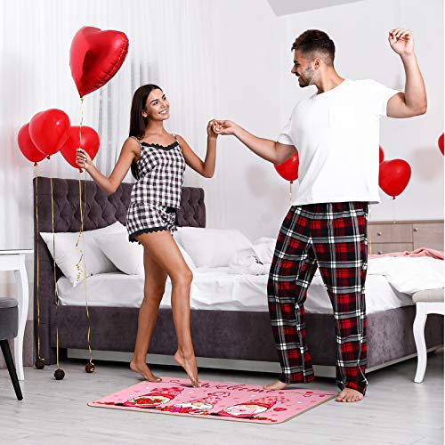 Happy Valentine's Day Gnome Decorative Doormat Indoor Outdoor Entrance Bathroom Doormat Non Slip Washable Flowers Floral Welcome Mats Pink Love Floor Doormat For Home Decor, 28 X 17 Inches #TOP3