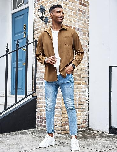 Image of COOFANDY Men's Waffle Button Down Shirts Casual Long Sleeve Shacket Jacket with Pockets