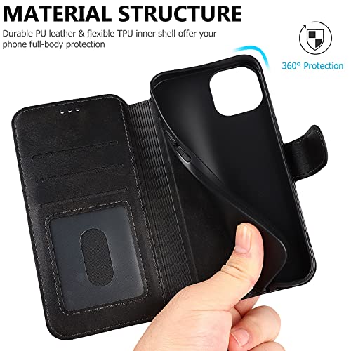Flip leather case iPhone 13 Pro noir avec porte-carte et stand - 6
