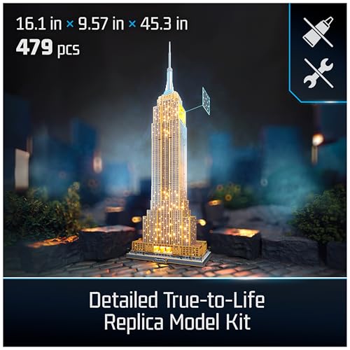 4D Build, Architect Series Empire State Building 3D Model Kit with LED Lights, Desk Décor, Adult Puzzles, Building Toys, 3D Puzzles for Adults & Teens, 479 Pieces, for Ages 12 & Up - Image 2