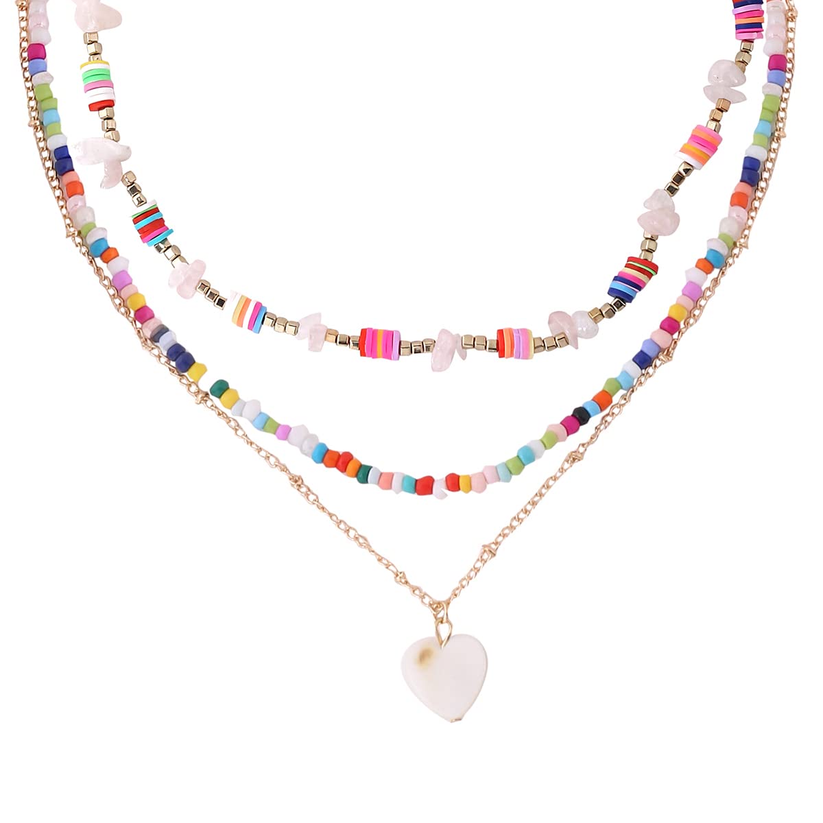 Necklace For Women Combo Of 2 Pcs Heart and Colorful Pearl Beaded Charm Necklace Chain For Women and Girls