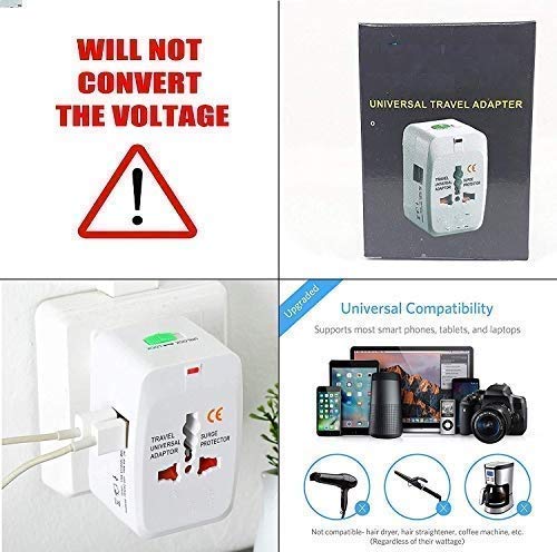 Image of Atevon Universal Travel Adapter - Worldwide All-in-One Power Converter with Dual USB Ports | Compatible with UK /US /EU /AUS Outlets | for Phone, Laptop, Tablet, Camera (White)