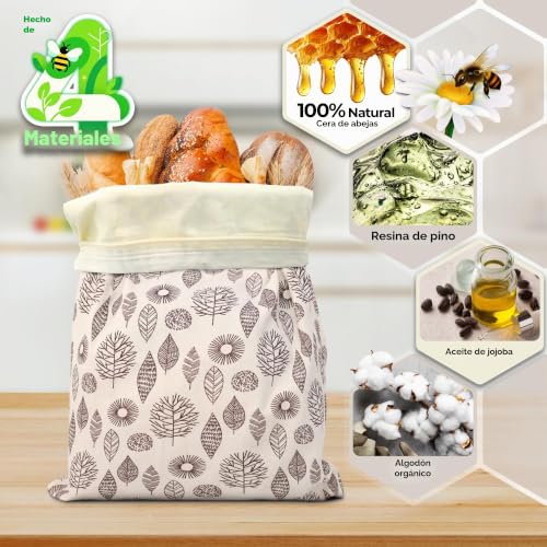 Miniatura 4 de Ohiyo Bolsas Reutilizables De Cera De Abeja Para Congelador, Bolsas De Almacenamiento De Algodón Con Revestimiento De Cera De Abeja Natural Para Productos Caseros Paquete De 2