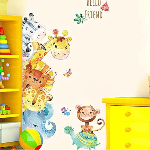 Hiluck Wall Door Stickers Decals Decoration Cartoon Cute Animals Tree Giraffe Horse Lion Elephant Turtle Monkey Deer Jungle Safari Woodland Removable For Children Boy Girl Kids Baby Bedroom Wardrobe Baby Nursery Wall Decor #TOP2