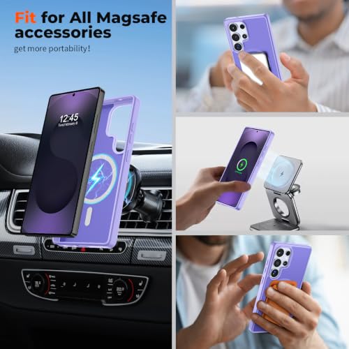 Image of SUPFINE Magnetic for Samsung Galaxy S25 Ultra Case with Screen Protector, (Built-in Magnets) (Military Grade Drop Protection) Slim Translucent Shockproof Phone Case,Purple