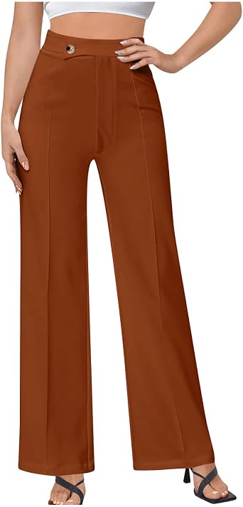 Womens Solid Suit Trousers Pleated Knitted Flared Pant Slim Fitted Classic Trouser Wide Leg Long Pants for Ladies