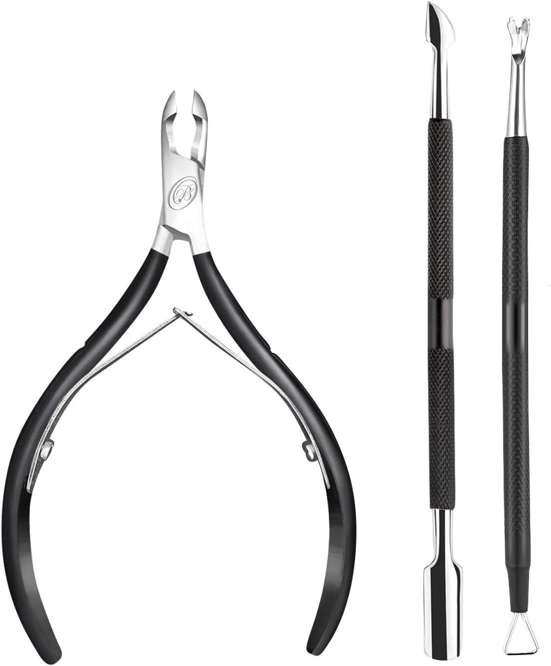 Cuticle Nipper with Cuticle Pusher- Professional Grade Stainless Steel Cuticle Remover and Cutter - Durable Manicure and Pedicure Tool - Beauty Tool Perfect for Fingernails and Toenails (Black)