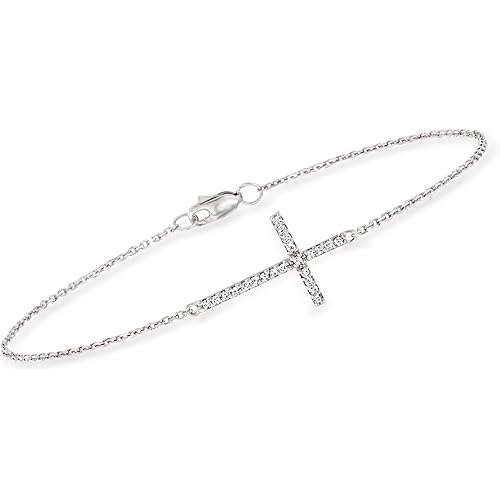 Ross-Simons Diamond Sideways Cross Bracelet in 14kt White Gold