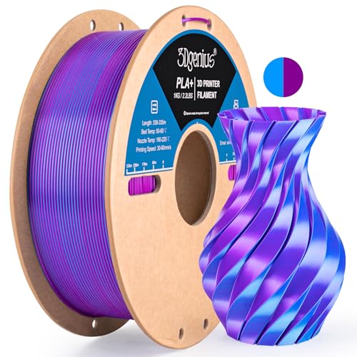 3Dgenius Silk PLA 3D Printer Filament Double Color Silk PLA Filament 1.75mm 3D Printing Filament Fit Most FDM Printers, 1KG Spool(2.2lbs), 2 in 1 Color Purple Sky Blue