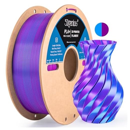 3Dgenius Silk PLA 3D Printer Filament Double Color Silk PLA Filament 1.75mm 3D Printing Filament Fit Most FDM Printers, 1KG Spool(2.2lbs), 2 in 1 Color Purple Sky Blue