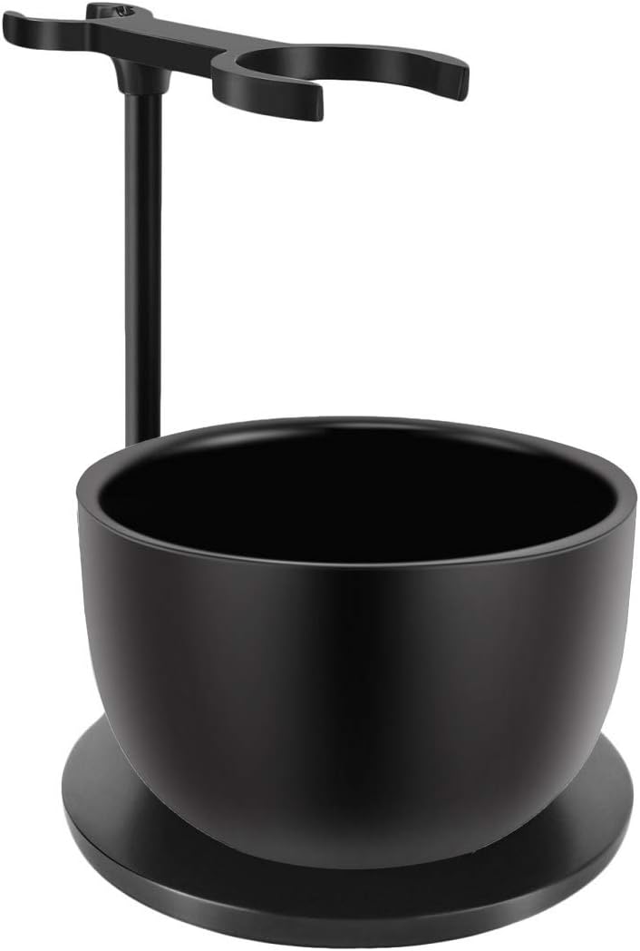 SANWA Deluxe Heavyweight Black Shaving Brush Razor Stand with Stainless Steel Soap Bowl Set,Dad Gifts,boyfriend Gifts,Husband Gifts for Him