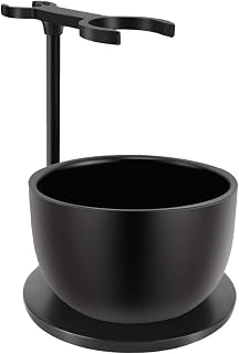 SANWA Deluxe Heavyweight Black Shaving Razor Stand & Stainless Steel Soap Bowl Set - Rust-Proof Grooming Gift for Men