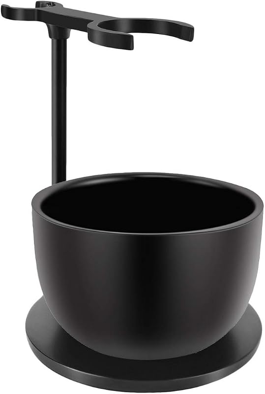 Suporte preto SANWA para barbeador e pincel com tigela de aço inoxidável