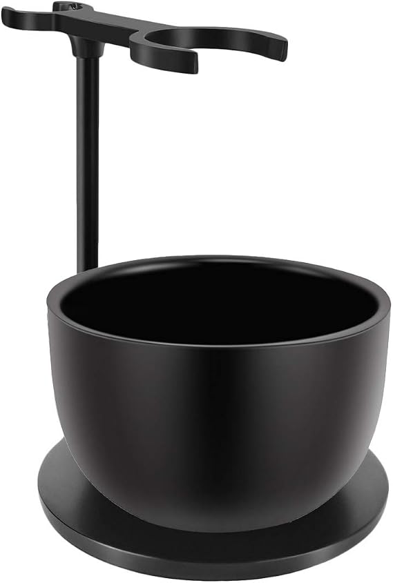 SANWA Deluxe Heavyweight Black Shaving Brush Razor Stand with Stainless Steel Soap Bowl Set,Dad Gifts,boyfriend Gifts,Husband Gifts for Him