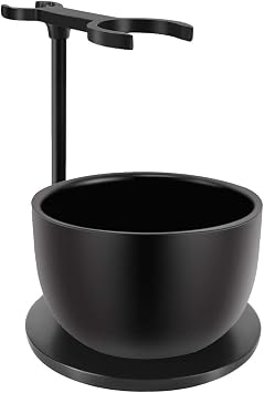 SANWA Deluxe Heavyweight Black Shaving Brush Razor Stand with Stainless Steel Soap Bowl Set,Dad Gifts,boyfriend Gifts,Husband Gifts for Him