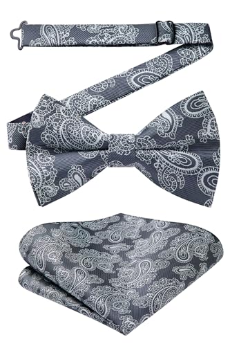 Image of HISDERN Bow Ties for Men Paisley Floral Pre-tied Bowtie Pocket Square Set Men's Formal Bow Ties Wedding Party