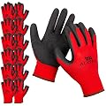 ACKTRA Coated Nylon Safety WORK GLOVES 12 Pairs, Knit Wrist Cuff, Multipurpose, for Men & Women, WG008 Red Polyester, Black Latex, Medium