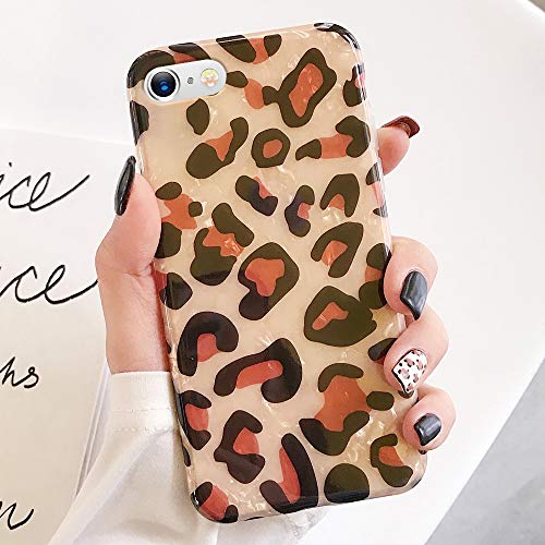 LLZ.COQUE Handyhülle für iPhone 7 Plus, iPhone 8 Plus Hülle Muschel Design Schutzhülle Mädchen Ultradünn Silikon Case Girls Cover Flexible TPU Bumper für iPhone 7 Plus/8 Plus Braun Leoparden Cover