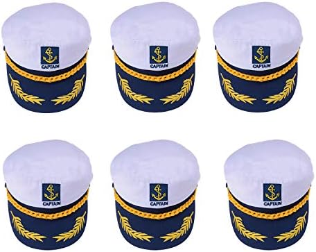 Welecom 6 Pack Sailor Captain Hat Embroidery Boat Ship Sailor Hats Adjustable Navy Hat Children