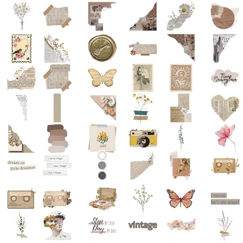 Kryzalite® 120 sztuk naklejek w stylu vintage, wodoodporne, estetyczne naklejki do scrapbookingu, akcesoria do scrapbookingu, rękodzieła papierowego typu "zrób to sam"