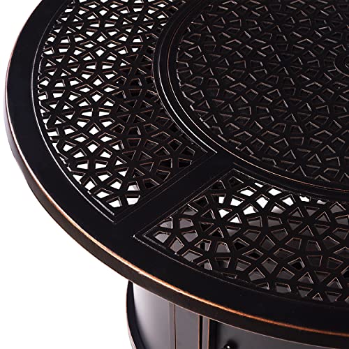 Aluminum 57,0000 Btu 44 In. Round Propane Black Fire Pit Table With Fire Beads, Lid, Propane Tank Cover And Table Fabric Covers In Copper Finish #TOP6