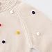 Kids Knit Cardigan Sweater with Colorful Pompom Cute Warm Long Sleeve Button Down Knitwear Jacket (Beige, 18-24 Months)