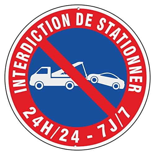 Pubblimania Panneau INTERDICTION DE STATIONNER 24h/24 7J/7 en aluminium 3mm. Pour usage extérieur ou intérieur (30 cm) (1 INTERDICTION DE STATIONNER)